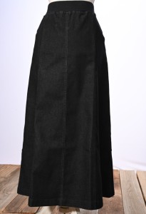 Godet Black Denim Skirt